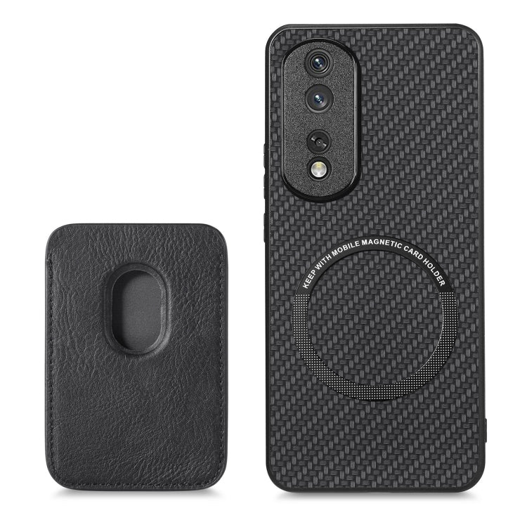 For Honor 80 Pro Carbon Fiber Leather Card Magsafe Phone Case(Black) by buy2fix