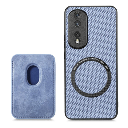 For Honor 80 Pro Carbon Fiber Leather Card Magsafe Phone Case(Blue) by buy2fix
