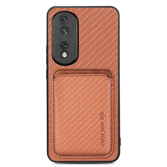 For Honor 80 Pro Carbon Fiber Leather Card Magsafe Phone Case(Brown) by buy2fix