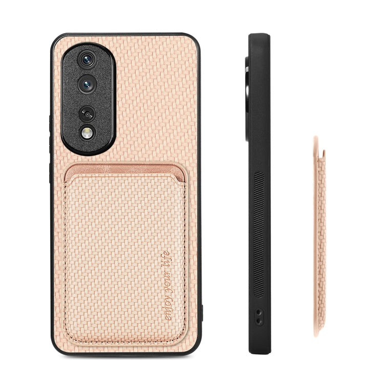 For Honor 80 Pro Carbon Fiber Leather Card Magsafe Phone Case(Khaki) by buy2fix