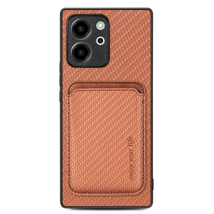 For Honor 80 SE Carbon Fiber Leather Card Magsafe Phone Case(Brown) by buy2fix