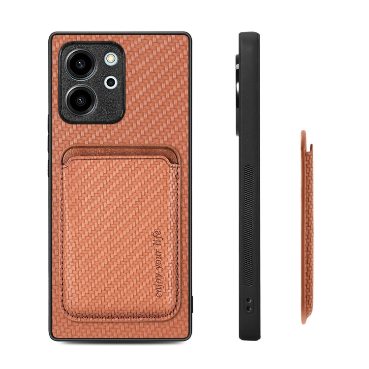 For Honor 80 SE Carbon Fiber Leather Card Magsafe Phone Case(Brown) by buy2fix