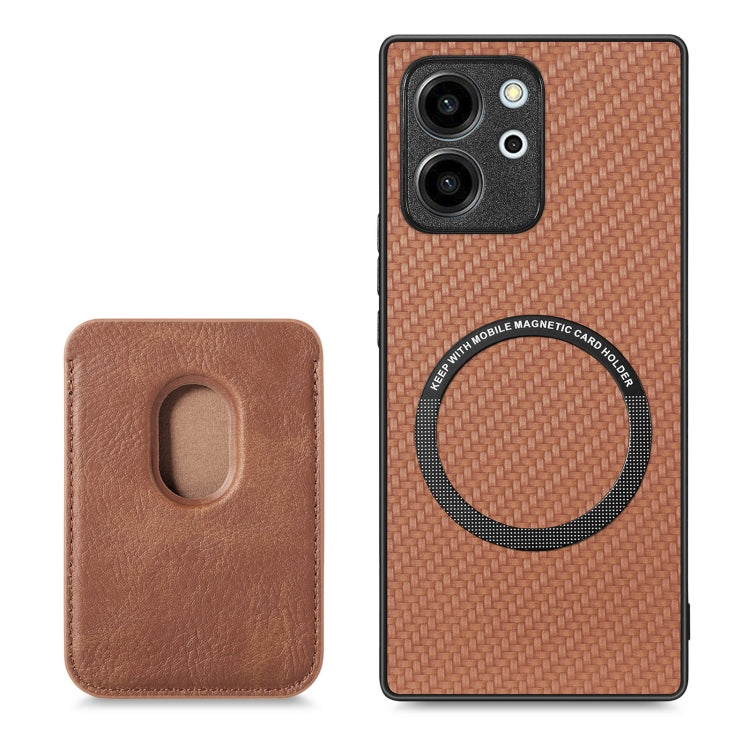 For Honor 80 SE Carbon Fiber Leather Card Magsafe Phone Case(Brown) by buy2fix