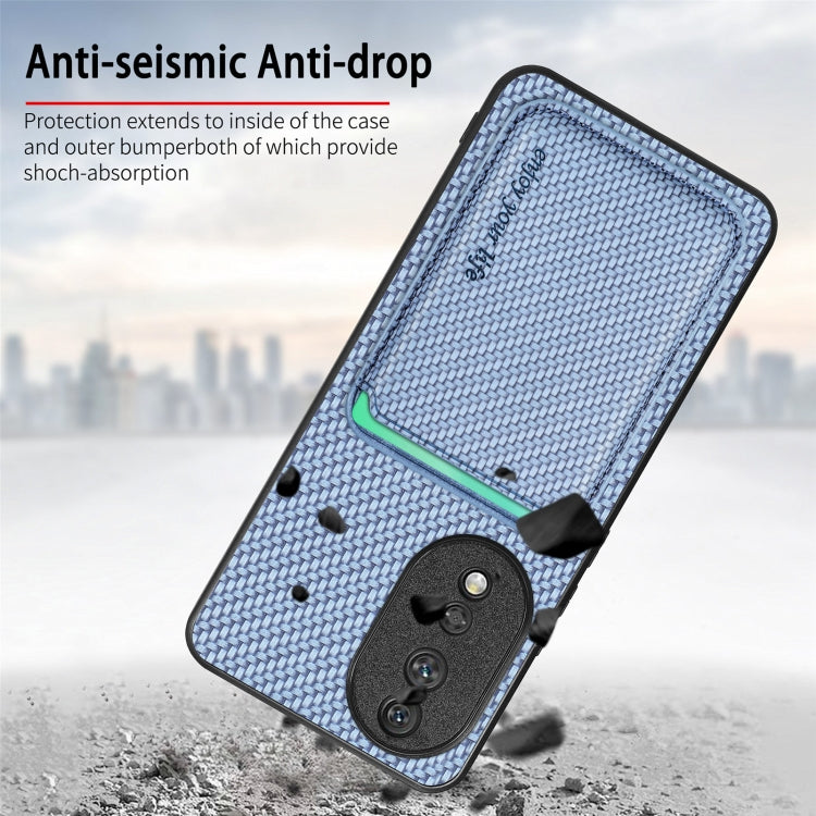 For Honor 80 Pro Carbon Fiber Leather Card Magsafe Phone Case(Khaki) by buy2fix