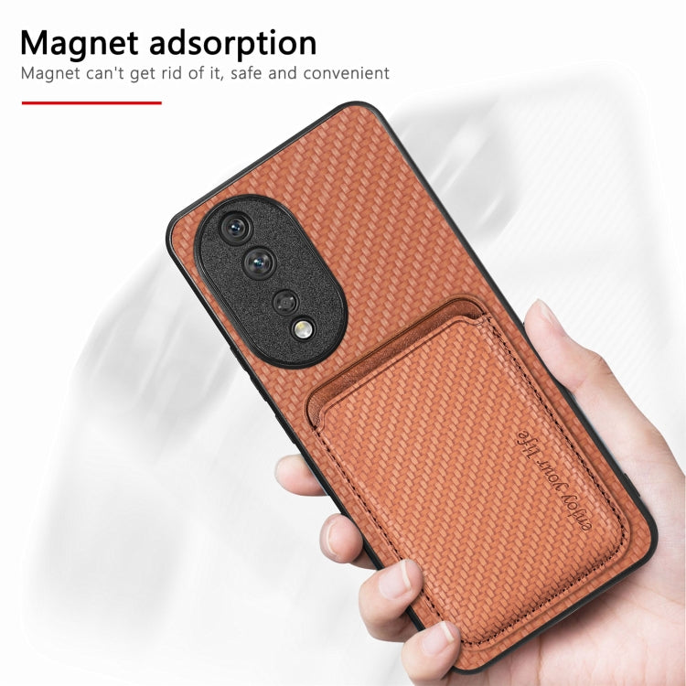 For Honor 80 SE Carbon Fiber Leather Card Magsafe Phone Case(Brown) by buy2fix