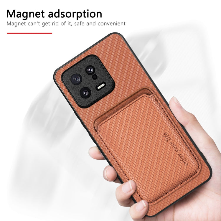 For Xiaomi Redmi Note 13 4G Carbon Fiber Leather Card Magnetic Phone Case(Black) - Note 13 Cases by buy2fix | Online Shopping UK | buy2fix