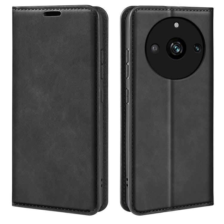 For Realme 11 Retro-skin Magnetic Suction Leather Phone Case(Black) - Realme Cases by buy2fix | Online Shopping UK | buy2fix