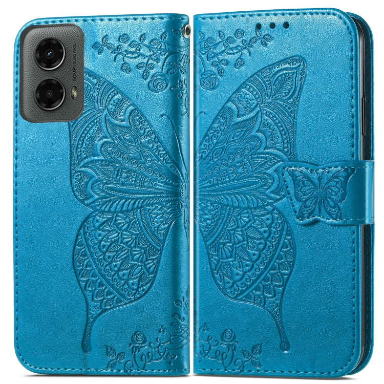 For Motorola Moto G 5G 2024 Butterfly Love Flower Embossed Leather Phone Case(Blue) - Motorola Cases by buy2fix | Online Shopping UK | buy2fix