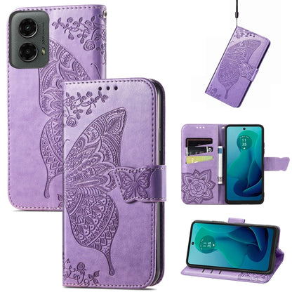 For Motorola Moto G 5G 2024 Butterfly Love Flower Embossed Leather Phone Case(Light Purple) - Motorola Cases by buy2fix | Online Shopping UK | buy2fix