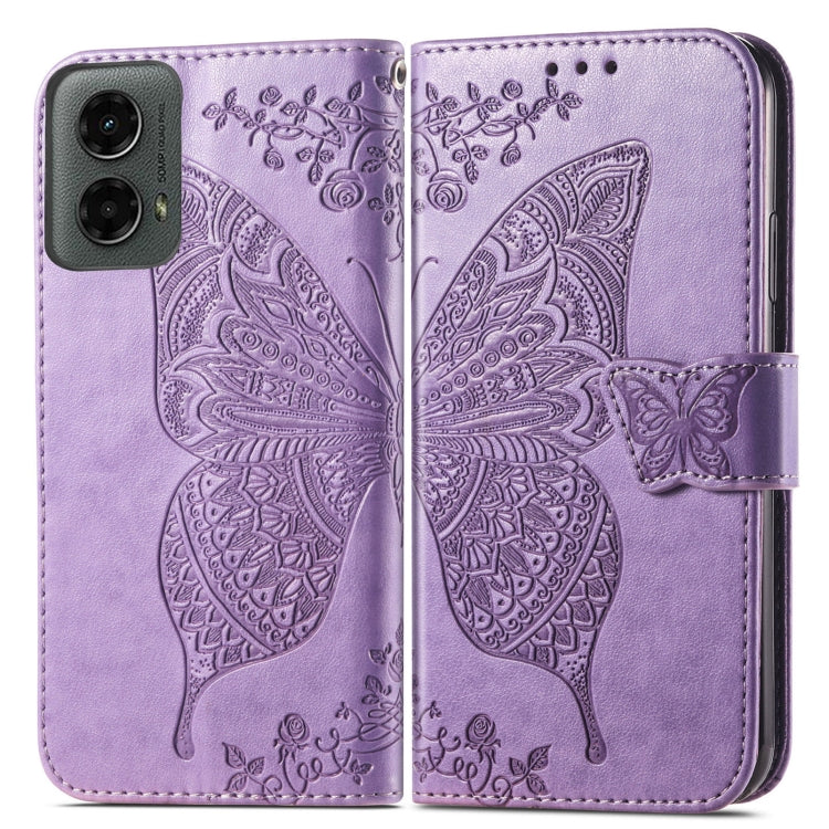 For Motorola Moto G 5G 2024 Butterfly Love Flower Embossed Leather Phone Case(Light Purple) - Motorola Cases by buy2fix | Online Shopping UK | buy2fix