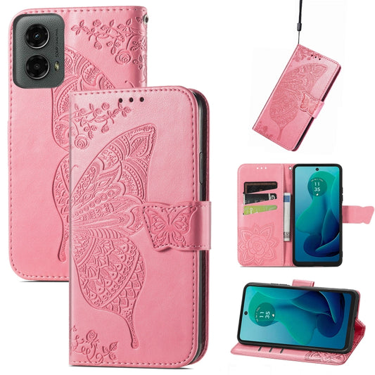 For Motorola Moto G 5G 2024 Butterfly Love Flower Embossed Leather Phone Case(Pink) - Motorola Cases by buy2fix | Online Shopping UK | buy2fix