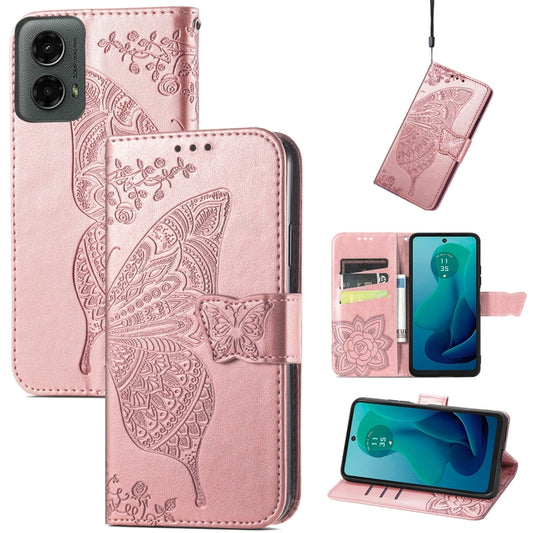 For Motorola Moto G 5G 2024 Butterfly Love Flower Embossed Leather Phone Case(Rose Pink) by buy2fix