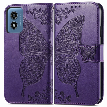 For Motorola Moto G  Play  2024 Butterfly Love Flower Embossed Leather Phone Case(Dark Purple) - Motorola Cases by buy2fix | Online Shopping UK | buy2fix