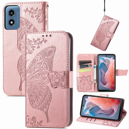 For Motorola Moto G  Play  2024 Butterfly Love Flower Embossed Leather Phone Case(Rose Pink) - Motorola Cases by buy2fix | Online Shopping UK | buy2fix