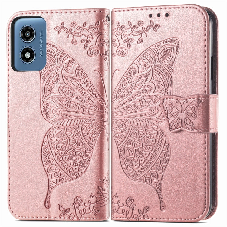 For Motorola Moto G  Play  2024 Butterfly Love Flower Embossed Leather Phone Case(Rose Pink) - Motorola Cases by buy2fix | Online Shopping UK | buy2fix