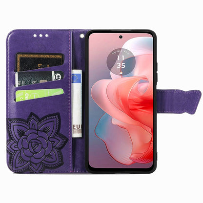 For Motorola Moto G Power 2024 Butterfly Love Flower Embossed Leather Phone Case(Dark Purple) - Motorola Cases by buy2fix | Online Shopping UK | buy2fix