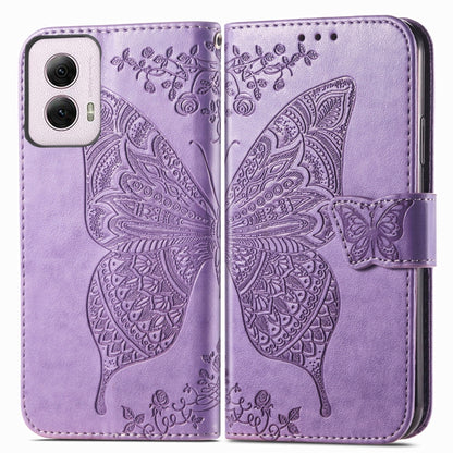 For Motorola Moto G Power 2024 Butterfly Love Flower Embossed Leather Phone Case(Light Purple) - Motorola Cases by buy2fix | Online Shopping UK | buy2fix