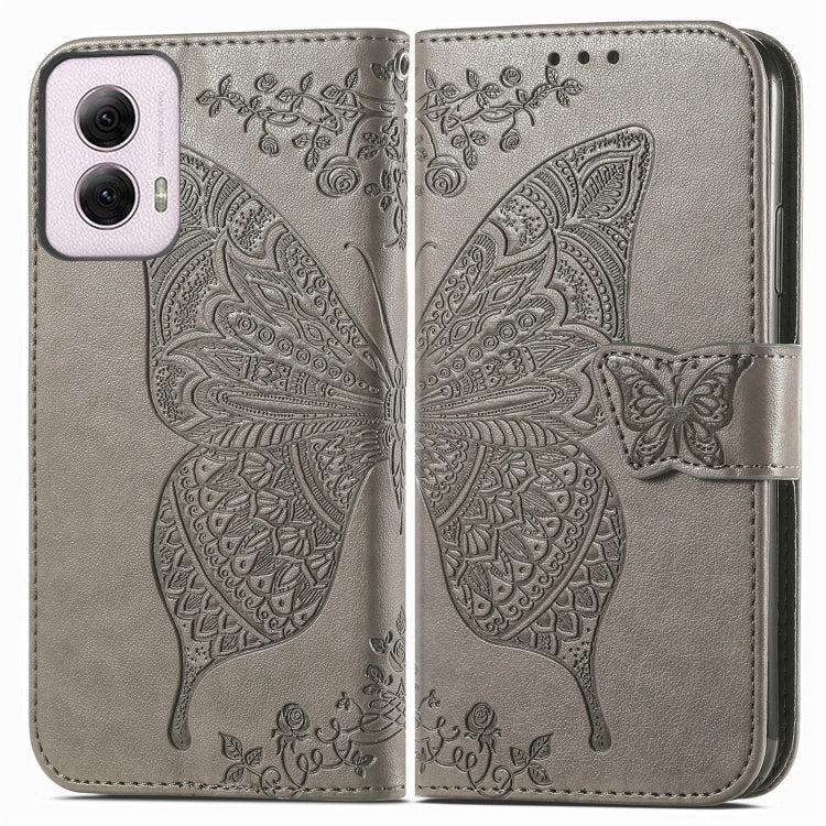 For Motorola Moto G Power 2024 Butterfly Love Flower Embossed Leather Phone Case(Gray) - Motorola Cases by buy2fix | Online Shopping UK | buy2fix