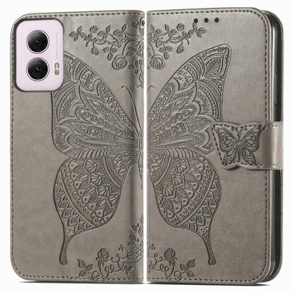 For Motorola Moto G Power 2024 Butterfly Love Flower Embossed Leather Phone Case(Gray) - Motorola Cases by buy2fix | Online Shopping UK | buy2fix