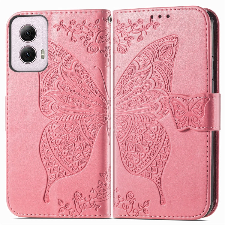 For Motorola Moto G Power 2024 Butterfly Love Flower Embossed Leather Phone Case(Pink) - Motorola Cases by buy2fix | Online Shopping UK | buy2fix