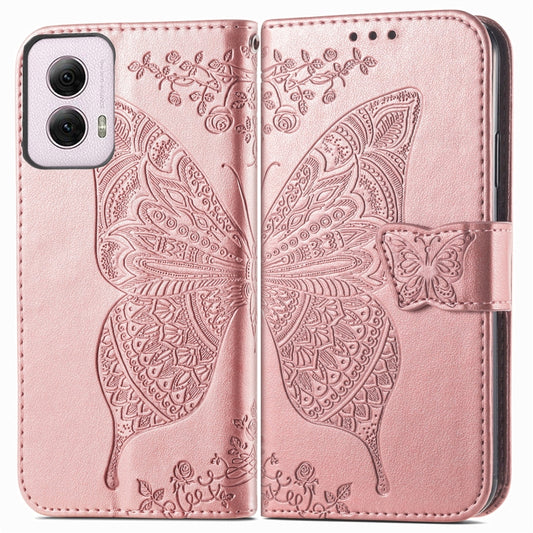 For Motorola Moto G Power 2024 Butterfly Love Flower Embossed Leather Phone Case(Rose Pink) by buy2fix