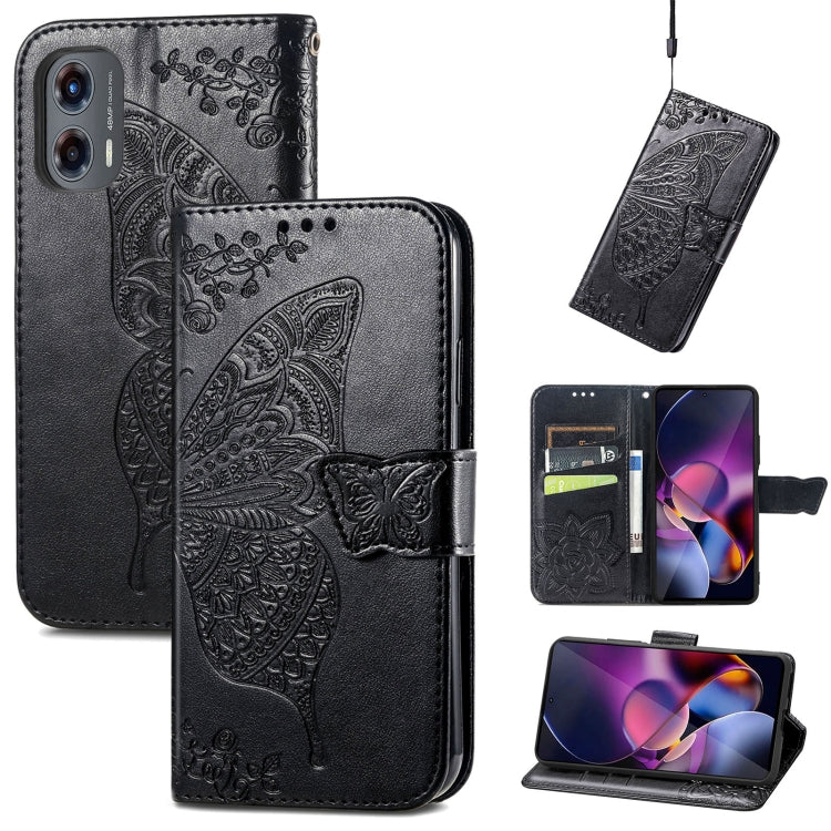 For Motorola Moto G Stylus 5G 2024 Butterfly Love Flower Embossed Leather Phone Case(Black) - Motorola Cases by buy2fix | Online Shopping UK | buy2fix