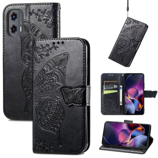 For Motorola Moto G Stylus 5G 2024 Butterfly Love Flower Embossed Leather Phone Case(Black) - Motorola Cases by buy2fix | Online Shopping UK | buy2fix