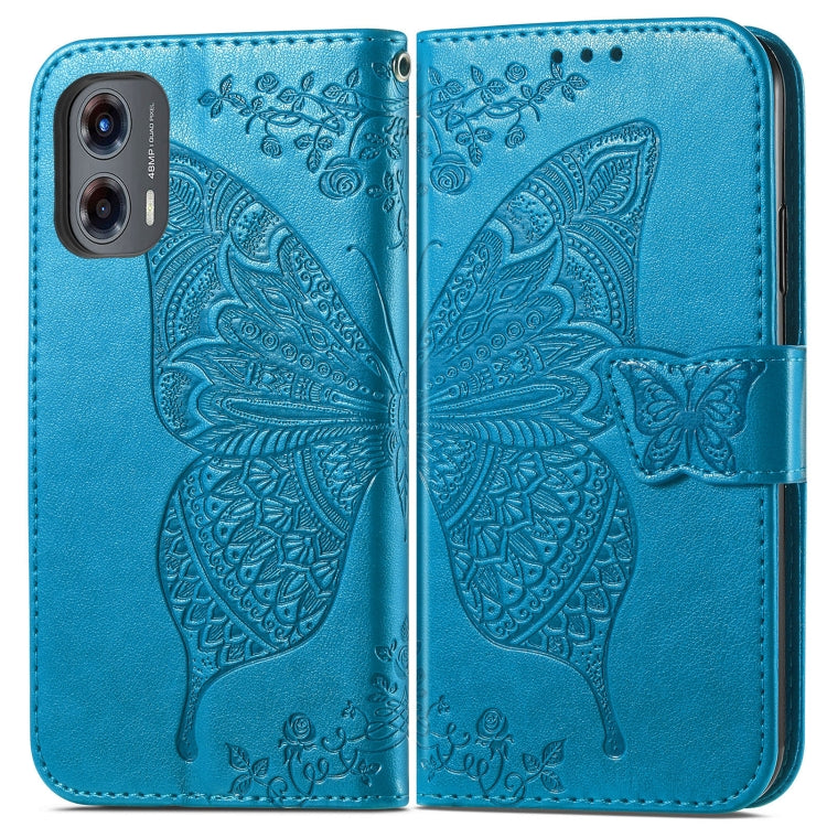 For Motorola Moto G Stylus 5G 2024 Butterfly Love Flower Embossed Leather Phone Case(Blue) - Motorola Cases by buy2fix | Online Shopping UK | buy2fix