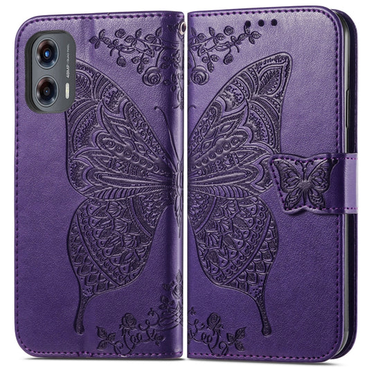 For Motorola Moto G Stylus 5G 2024 Butterfly Love Flower Embossed Leather Phone Case(Dark Purple) by buy2fix