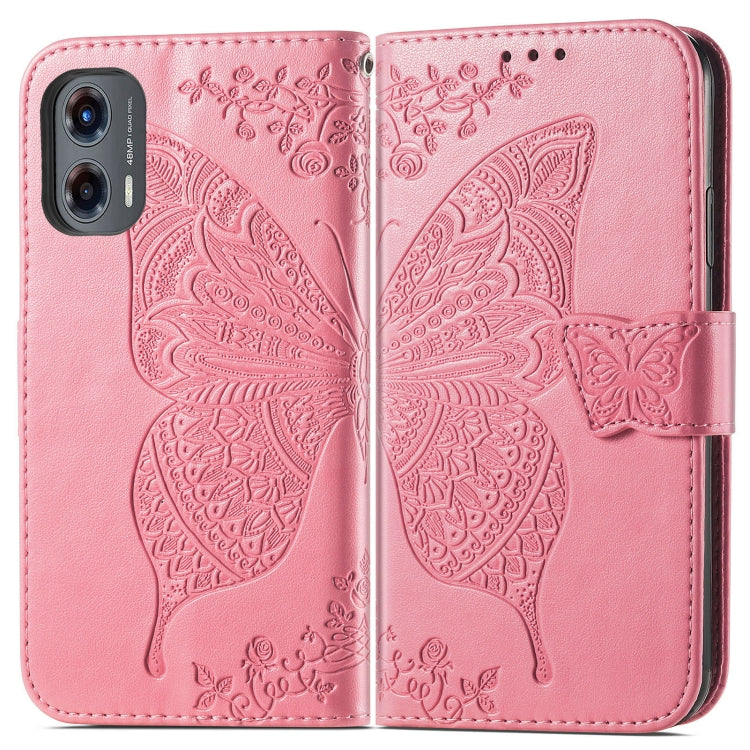 For Motorola Moto G Stylus 5G 2024 Butterfly Love Flower Embossed Leather Phone Case(Pink) - Motorola Cases by buy2fix | Online Shopping UK | buy2fix