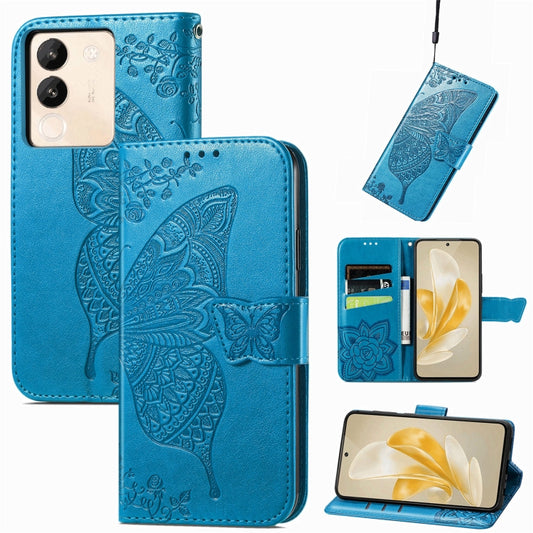 For vivo X100 Pro Butterfly Love Flower Embossed Leather Phone Case(Blue) - X100 Pro Cases by imak | Online Shopping UK | buy2fix