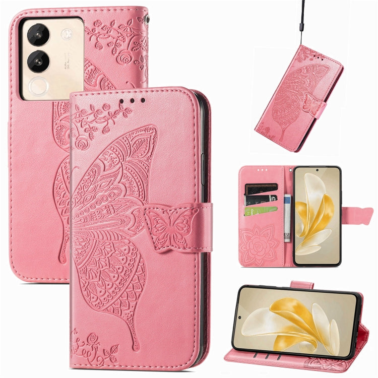 For vivo X100 Pro Butterfly Love Flower Embossed Leather Phone Case(Pink) - X100 Pro Cases by imak | Online Shopping UK | buy2fix