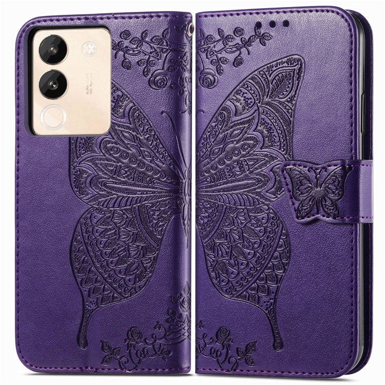 For vivo X100 Pro Butterfly Love Flower Embossed Leather Phone Case(Purple) - X100 Pro Cases by imak | Online Shopping UK | buy2fix