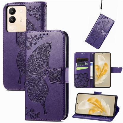 For vivo X100 Butterfly Love Flower Embossed Leather Phone Case(Purple) - X100 Cases by imak | Online Shopping UK | buy2fix