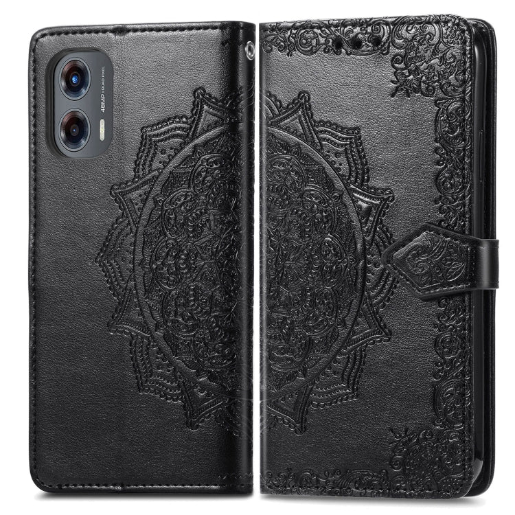 For Motorola Moto G Stylus 5G 2024 Mandala Flower Embossed Leather Phone Case(Black) - Motorola Cases by buy2fix | Online Shopping UK | buy2fix