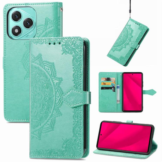 For Honor 400 Lite Global Mandala Flower Embossed Leather Phone Case(Green)