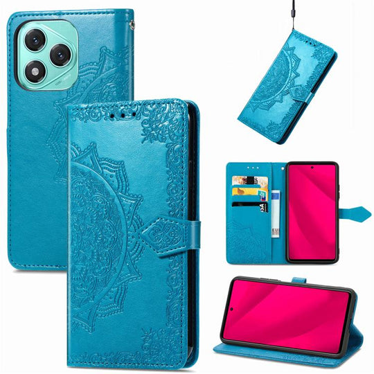 For Honor 400 Lite Global Mandala Flower Embossed Leather Phone Case(Blue)