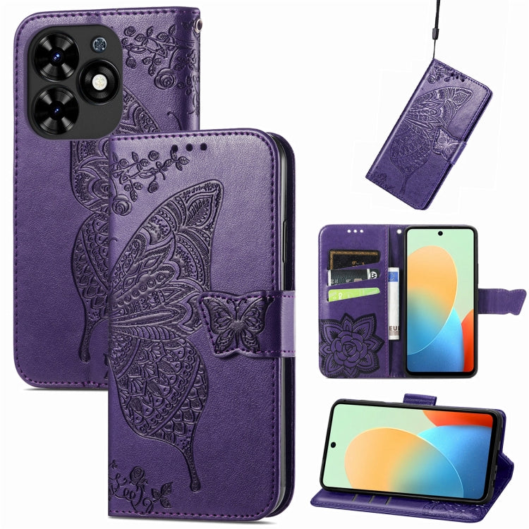 For Tecno Spark Go 2024 Butterfly Love Flower Embossed Leather Phone Case(Dark Purple) by buy2fix