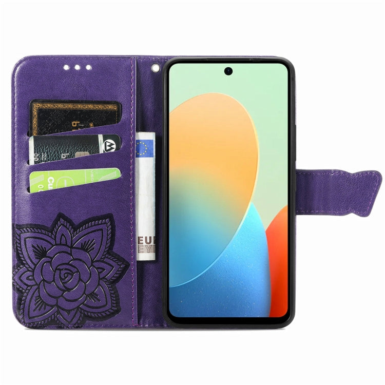 For Tecno Spark Go 2024 Butterfly Love Flower Embossed Leather Phone Case(Dark Purple) by buy2fix