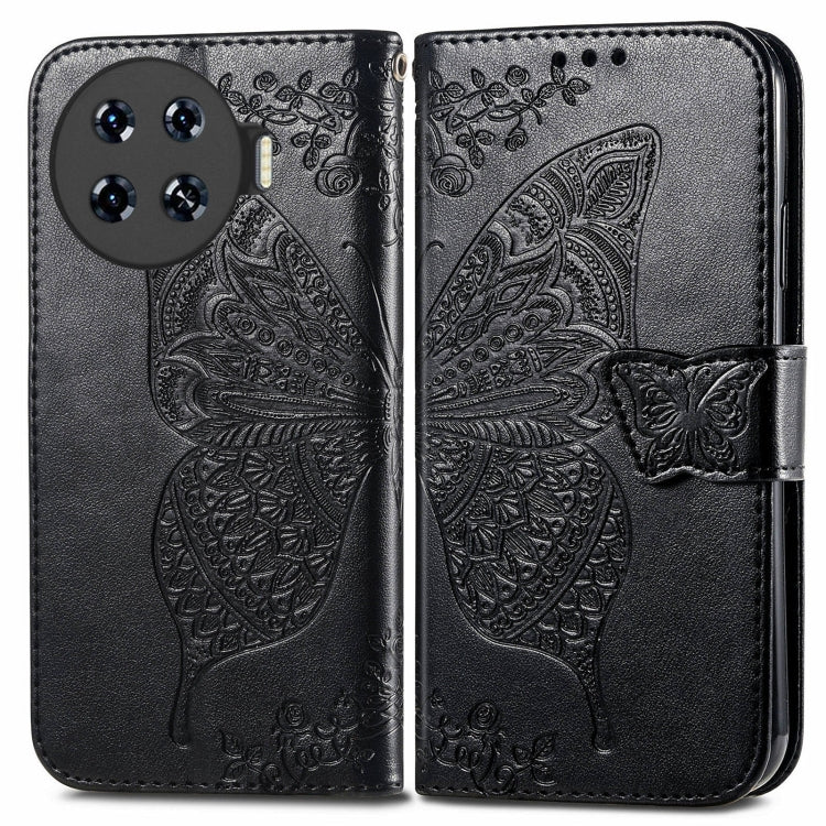 For Tecno Spark 20 Pro+ Butterfly Love Flower Embossed Leather Phone Case(Black) by buy2fix