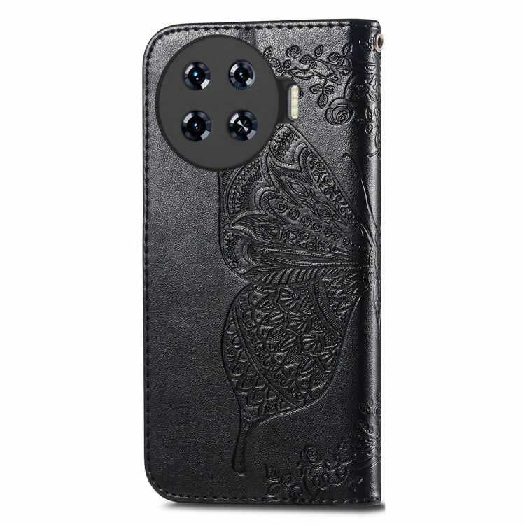 For Tecno Spark 20 Pro+ Butterfly Love Flower Embossed Leather Phone Case(Black) by buy2fix
