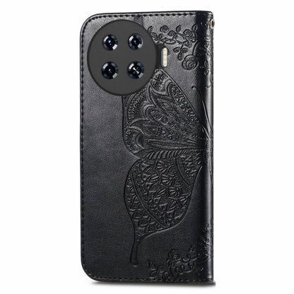 For Tecno Spark 20 Pro+ Butterfly Love Flower Embossed Leather Phone Case(Black) by buy2fix