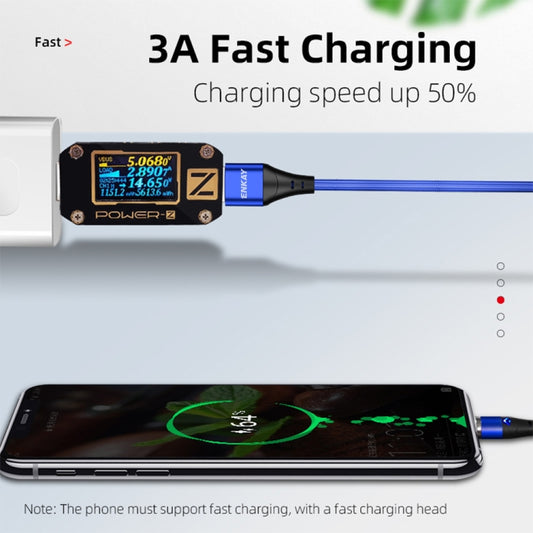 ENKAY 3A USB to Type-C Magnetic Fast Charging Data Cable with LED Light, Length:1m(Blue) by ENKAY