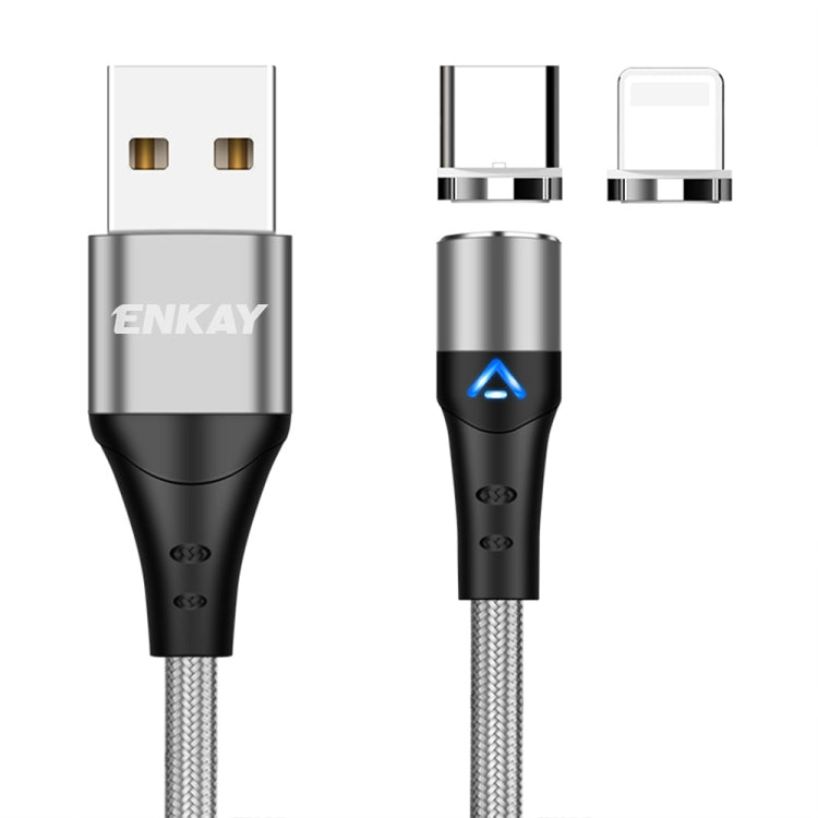 ENKAY 2 in 1 3A USB to 8 Pin + Type-C Magnetic Fast Charging Data Cable, Length:1m(Silver) - Charging Cable & Head by ENKAY | Online Shopping UK | buy2fix