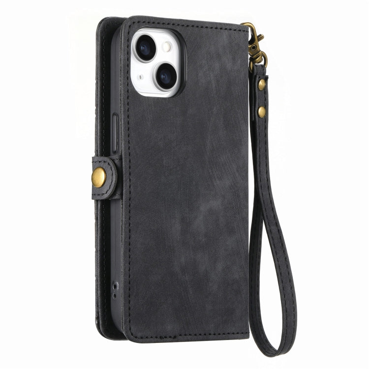 For iPhone 13 Geometric Zipper Wallet Side Buckle Leather Phone Case(Black) by buy2fix