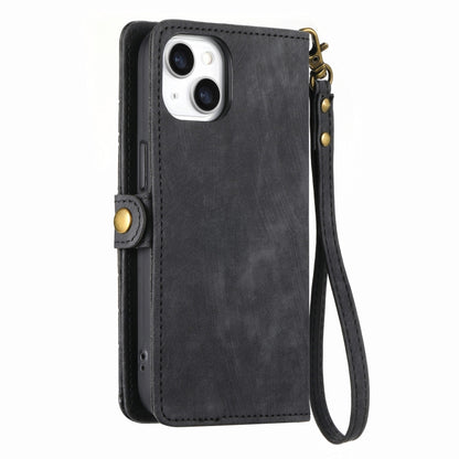 For iPhone 13 Geometric Zipper Wallet Side Buckle Leather Phone Case(Black) by buy2fix