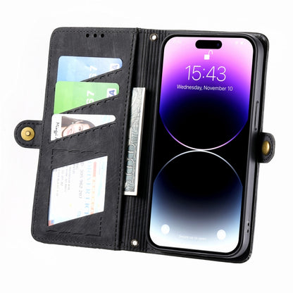 For iPhone 13 Geometric Zipper Wallet Side Buckle Leather Phone Case(Black) by buy2fix