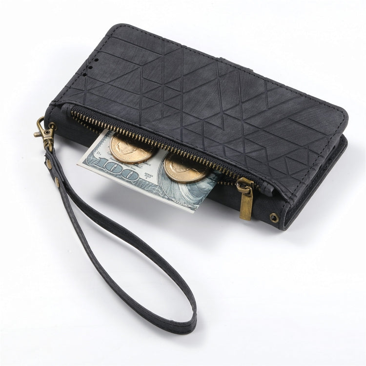For iPhone 13 Geometric Zipper Wallet Side Buckle Leather Phone Case(Black) by buy2fix