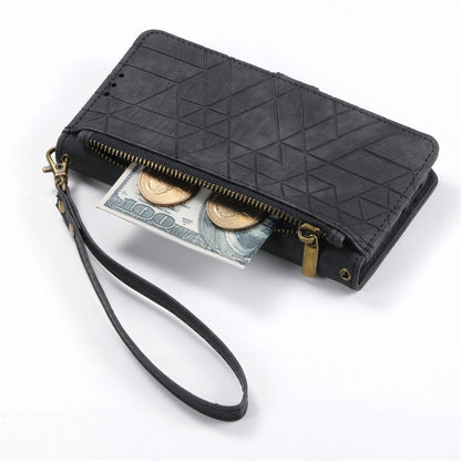 For iPhone 13 Geometric Zipper Wallet Side Buckle Leather Phone Case(Black) by buy2fix
