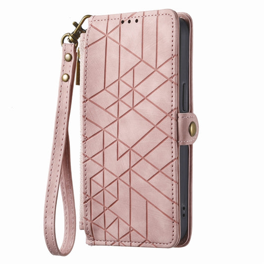 For iPhone 13 Geometric Zipper Wallet Side Buckle Leather Phone Case(Pink) by buy2fix
